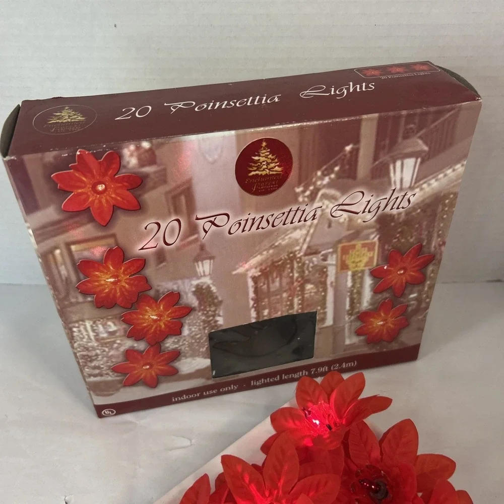 Vintage Strand of Silk Poinsettia Christmas Tree Light 20 Set Read 1 Missing